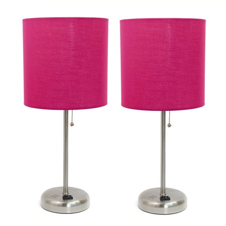 LIMELIGHTS Brushed Steel Stick Lamp with Charging Outlet Set, Pink, PK 2 LC2001-PNK-2PK